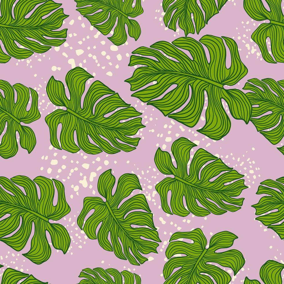 Abstract monstera leaves silhouette seamless pattern on pink background. Tropical foliage backdrop vector