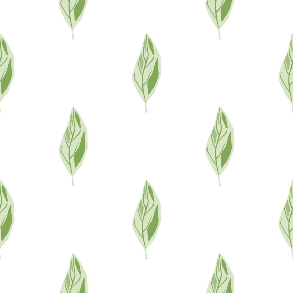 Abstract leaf seamless doodle pattern. Isolated botanic print in green pastel tones with white background. vector