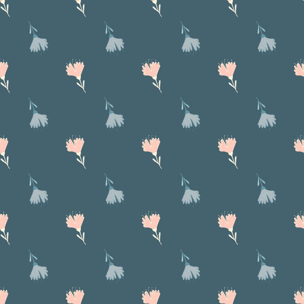 Abstract nature seamless pattern with simple wild flowers silhouettes. Dark turquoise background. vector