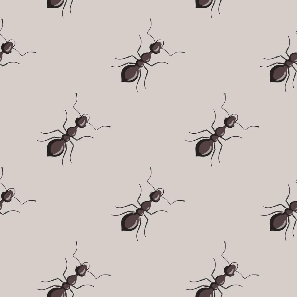 Seamless pattern colony ants on pastel gray background. Vector insects template in flat style for any purpose. Modern animals texture.