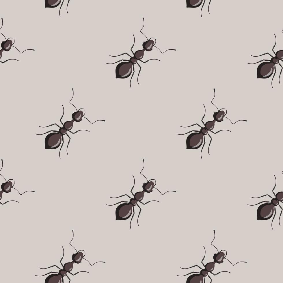 Seamless pattern colony ants on pastel gray background. Vector insects template in flat style for any purpose. Modern animals texture.