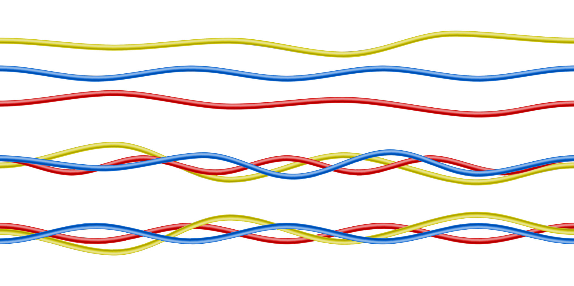Vector colorful realistic red, blue, yellow electricity cables