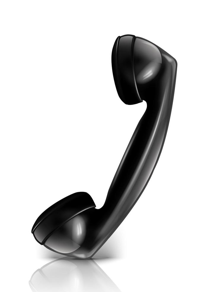 3d vector realista auricular teléfono negro, aislado sobre fondo blanco.