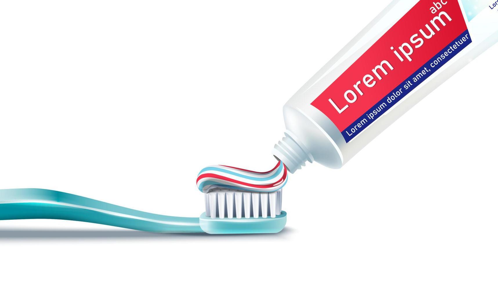 Cepillo de dientes vectorial realista 3d con pasta de dientes. aislado sobre fondo blanco. para su web, publicidad e impresiones. vector