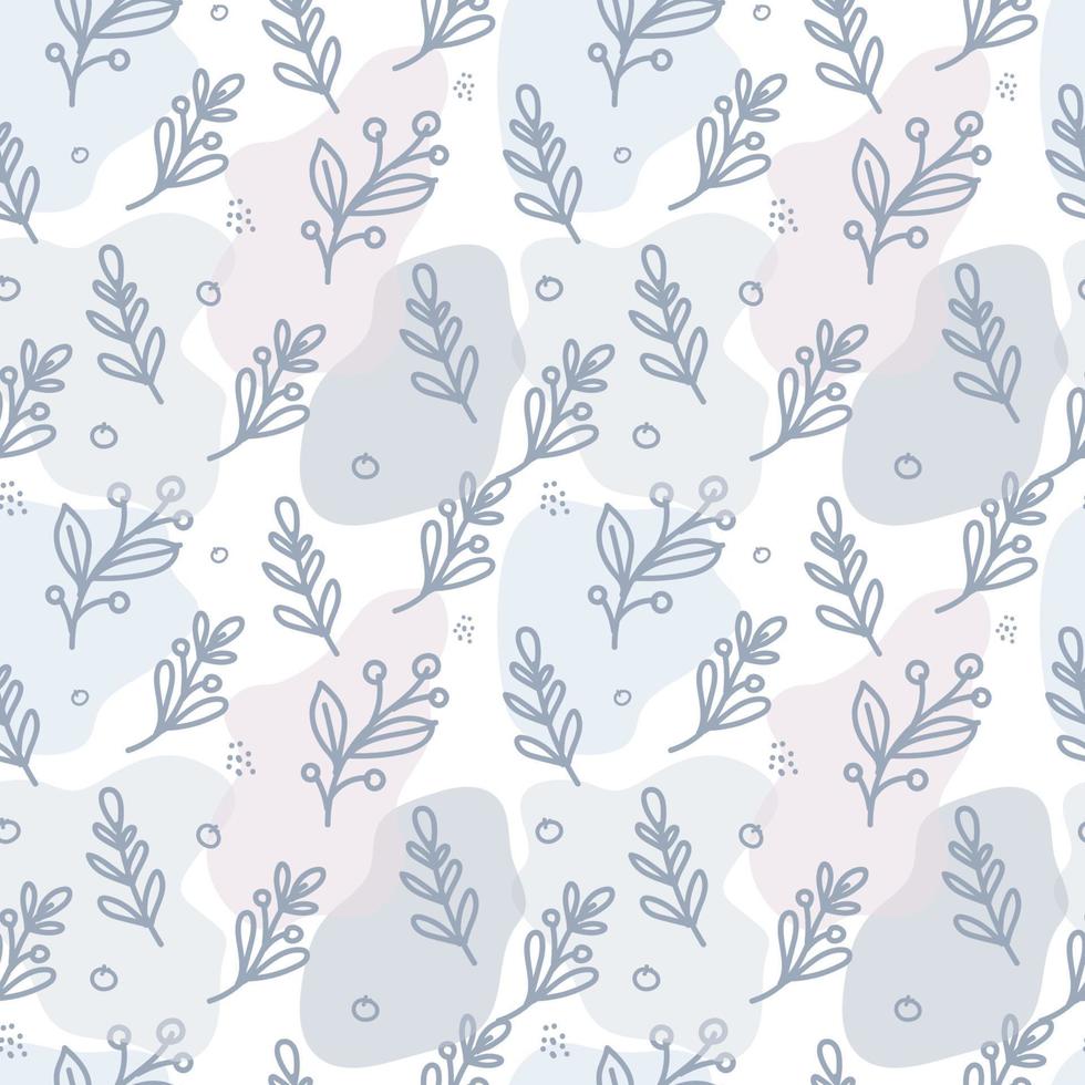Seamless pattern of leaves and spots. Branches with berries and leaves. Pastel delicate palette. Flat style vector pattern.