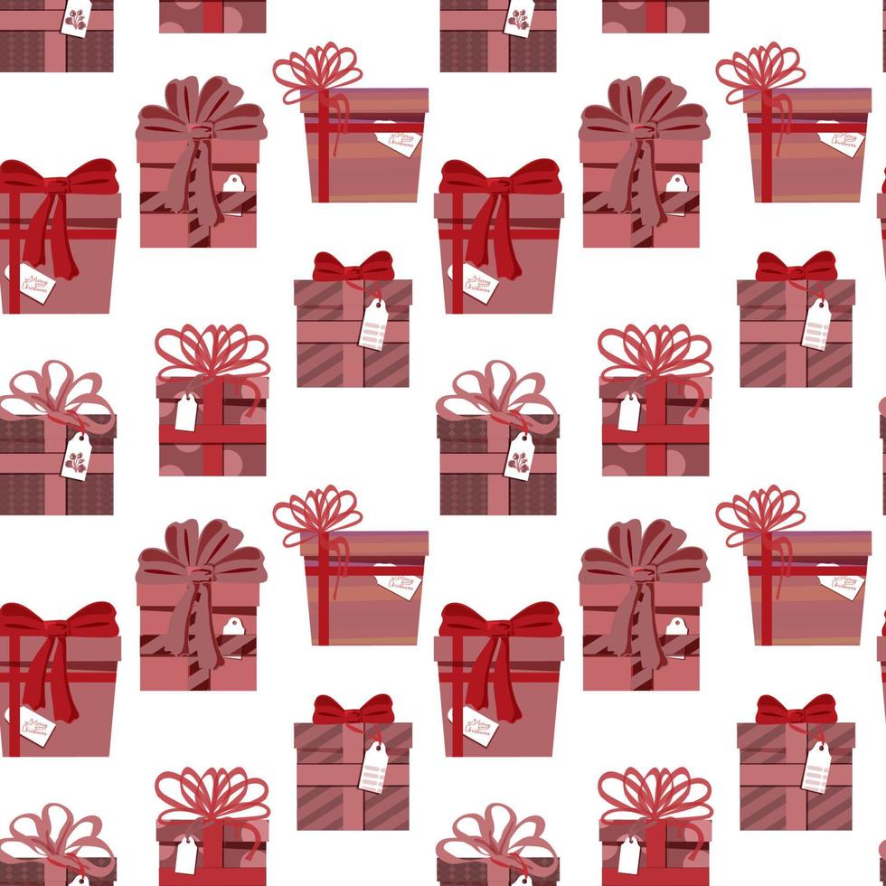 Seamless pattern from collection of holiday gifts, set of different boxes. Vector illustration in a flat style.