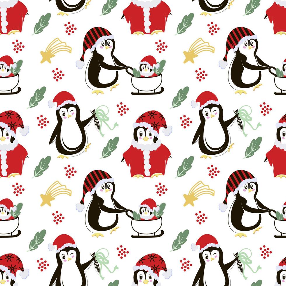 árbol de navidad vector de patrones sin fisuras diseño de regalo de navidad. lindo pinguino ilustración vectorial para diseño web.