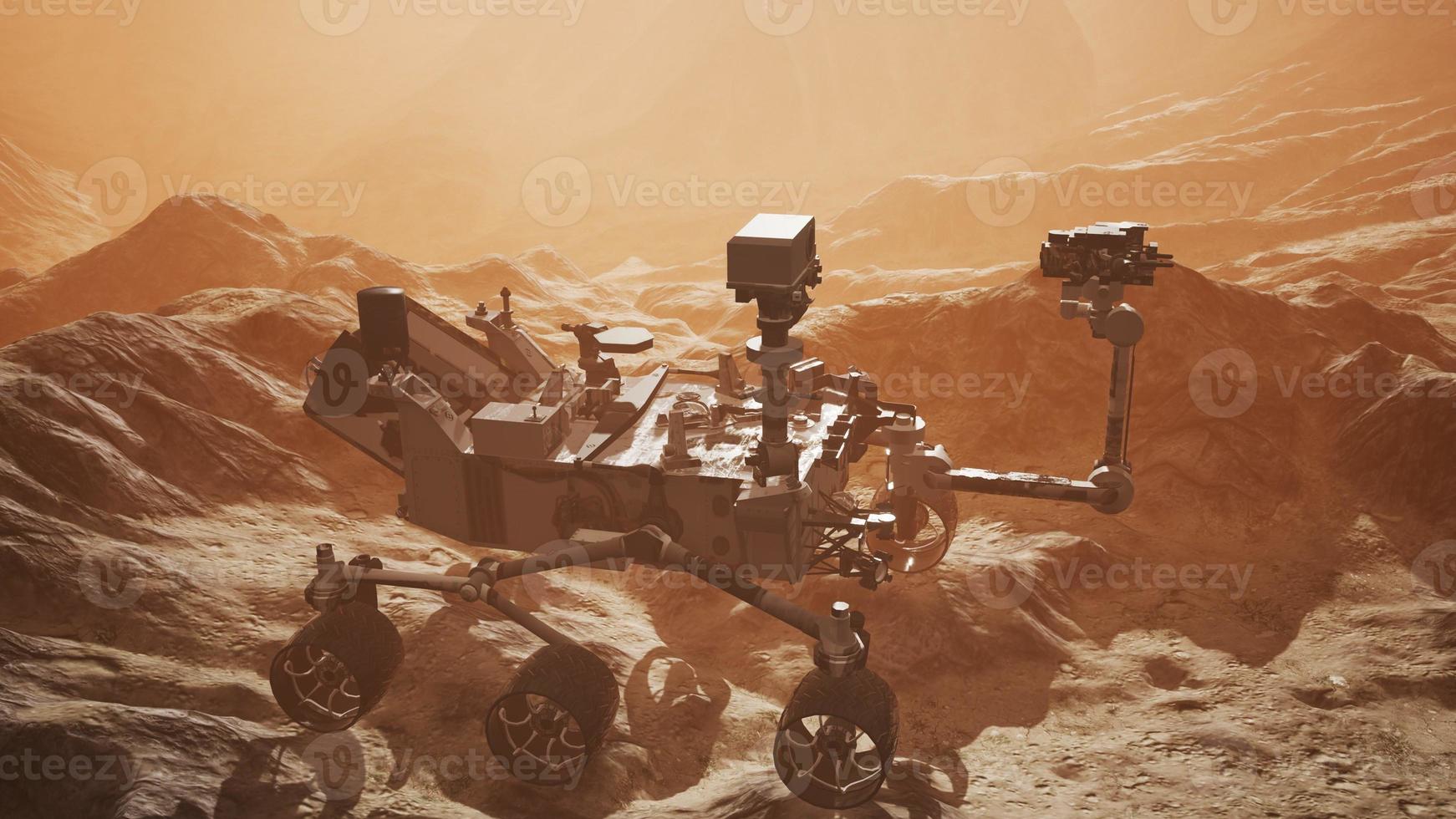 Curiosity Mars Rover exploring the surface of red planet. Elements of this image furnished by NASA photo