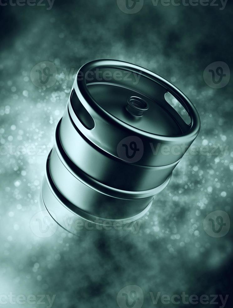 Metal beer keg in smoke with bokeh photo