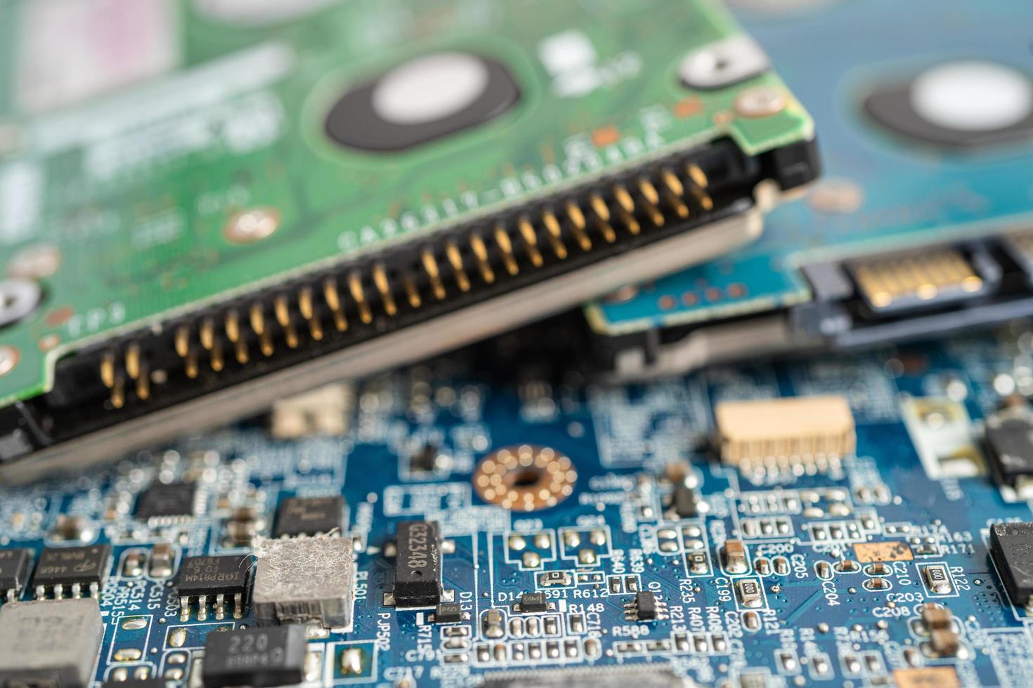 micro circuit main board computer electronic technology, hardware, mobile phone, upgrade, cleaning concept. photo