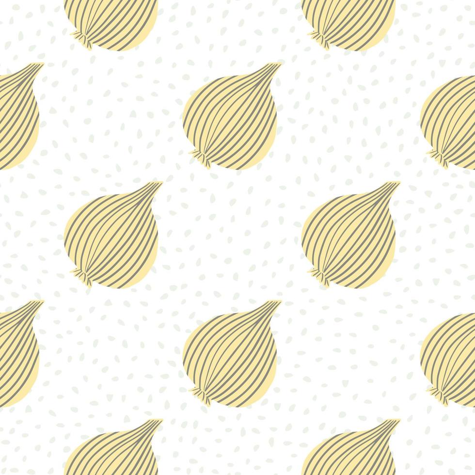 Onion bulb seamless pattern on dots background. Vegetable wallpaper. vector