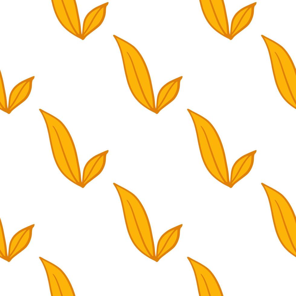 patrón inconsútil aislado con estampado de flores simples contorneadas amarillas. Fondo blanco. estilo garabato. vector