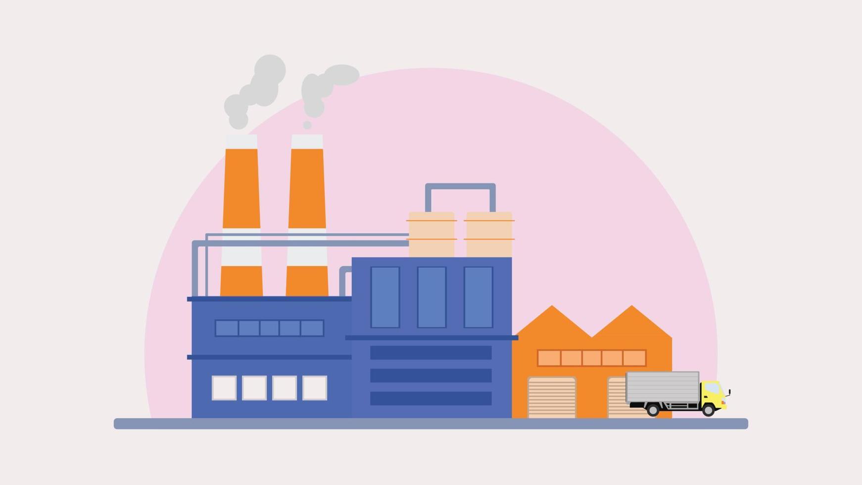 illustration of a flat industrial factory building vector with truck