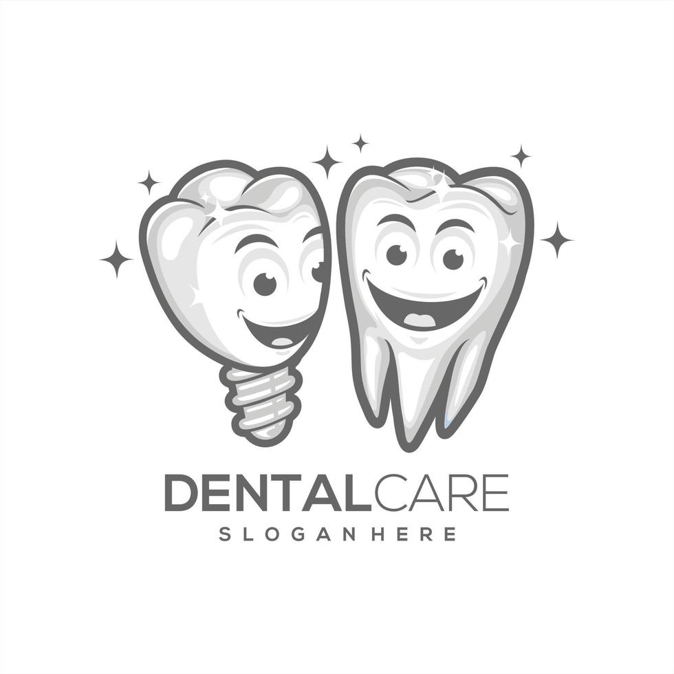 Cartoon dental implant and teeth.  Funny vector illustration, Design element for logo, poster, card, banner, emblem, t shirt. Vector illustration