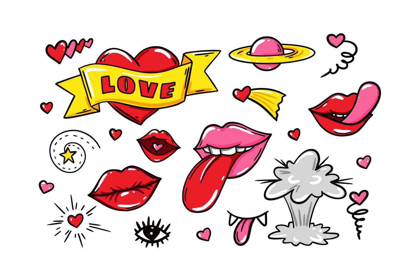 Love Sticker pack. Vector illustration. Valentines Day design elements