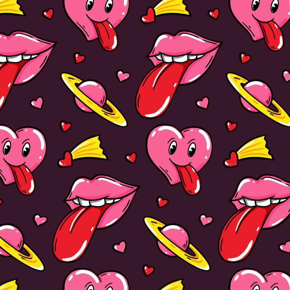 Love seamless pattern with sexy lips. Valentines Day design. Vector illustration