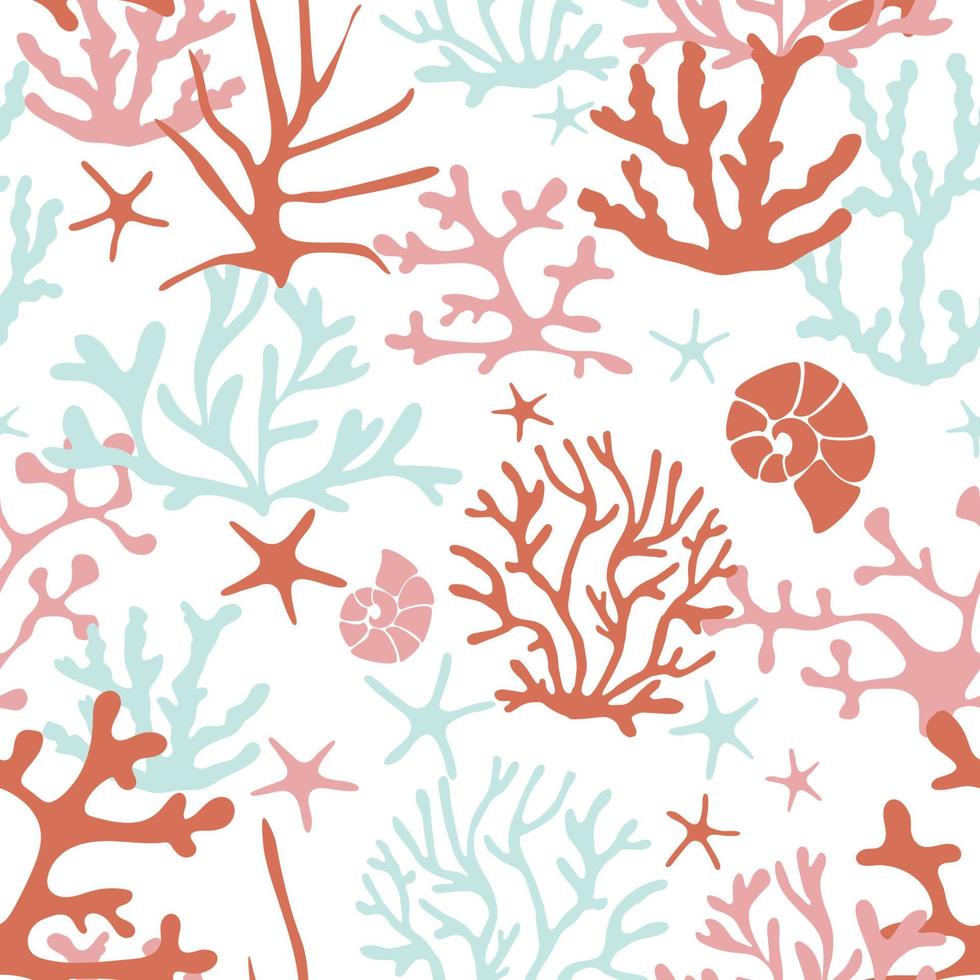 Different corals with shells on a white background vector