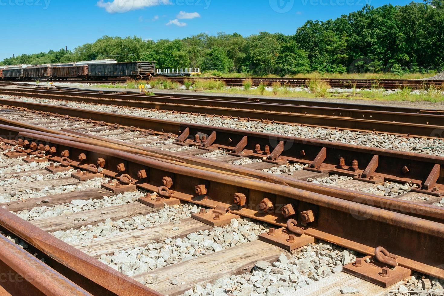 railway goes to horizon in green landscape photo