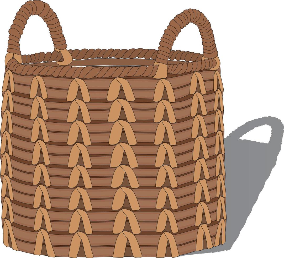 Cesta de mimbre suave vintage con asas ilustración vectorial vector