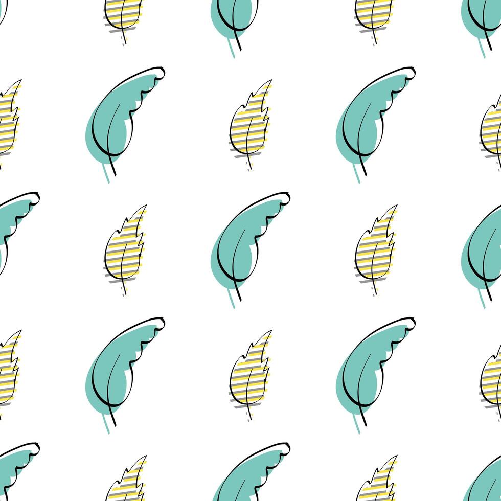 Seamless pattern with leaves. Drawn by hand. Good for wrapping paper and textiles. Flat style. Vector illustration.