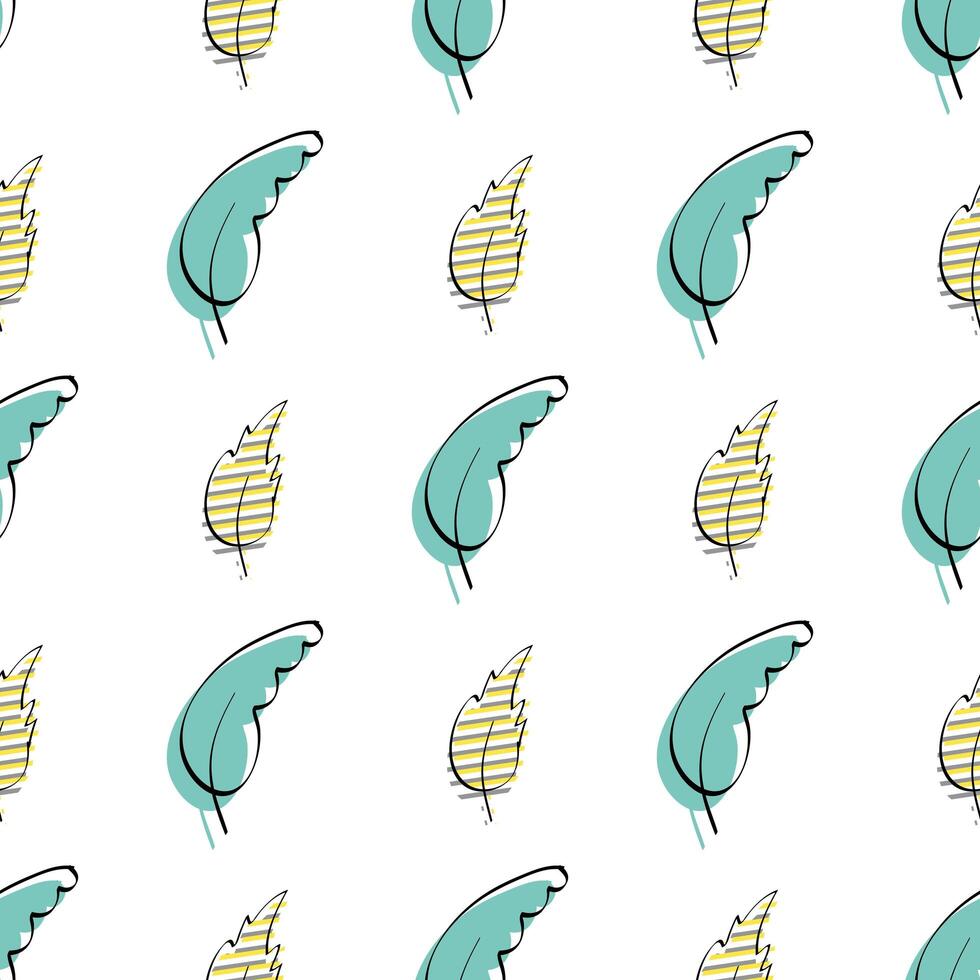 Seamless pattern with leaves. Drawn by hand. Good for wrapping paper and textiles. Flat style. Vector illustration.