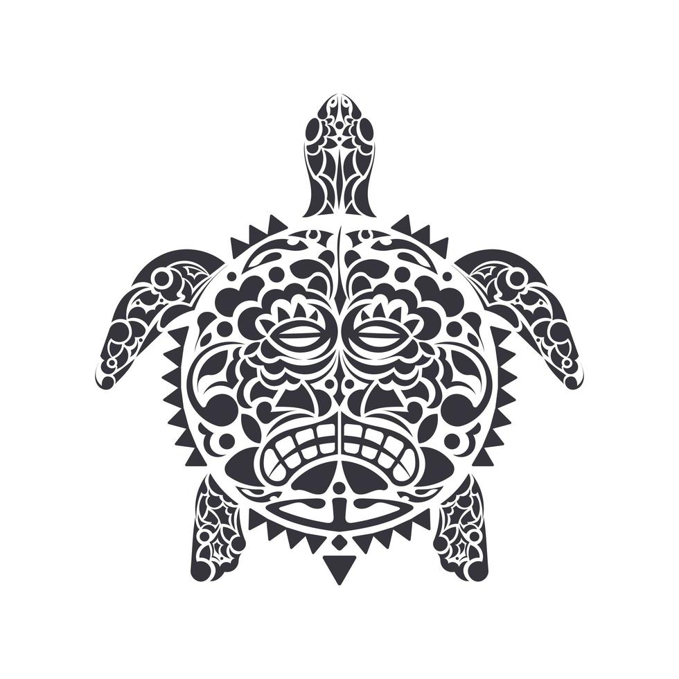 Turtle in Tribal Polynesian tattoo style. Turtle shell mask. Maori and Polynesian culture pattern. Isolated. Vector illustration.