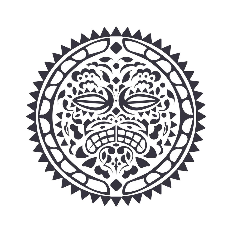 Polynesian tattoo design mask. Frightening masks in the Polynesian native ornament, isolated on white, illustration vector
