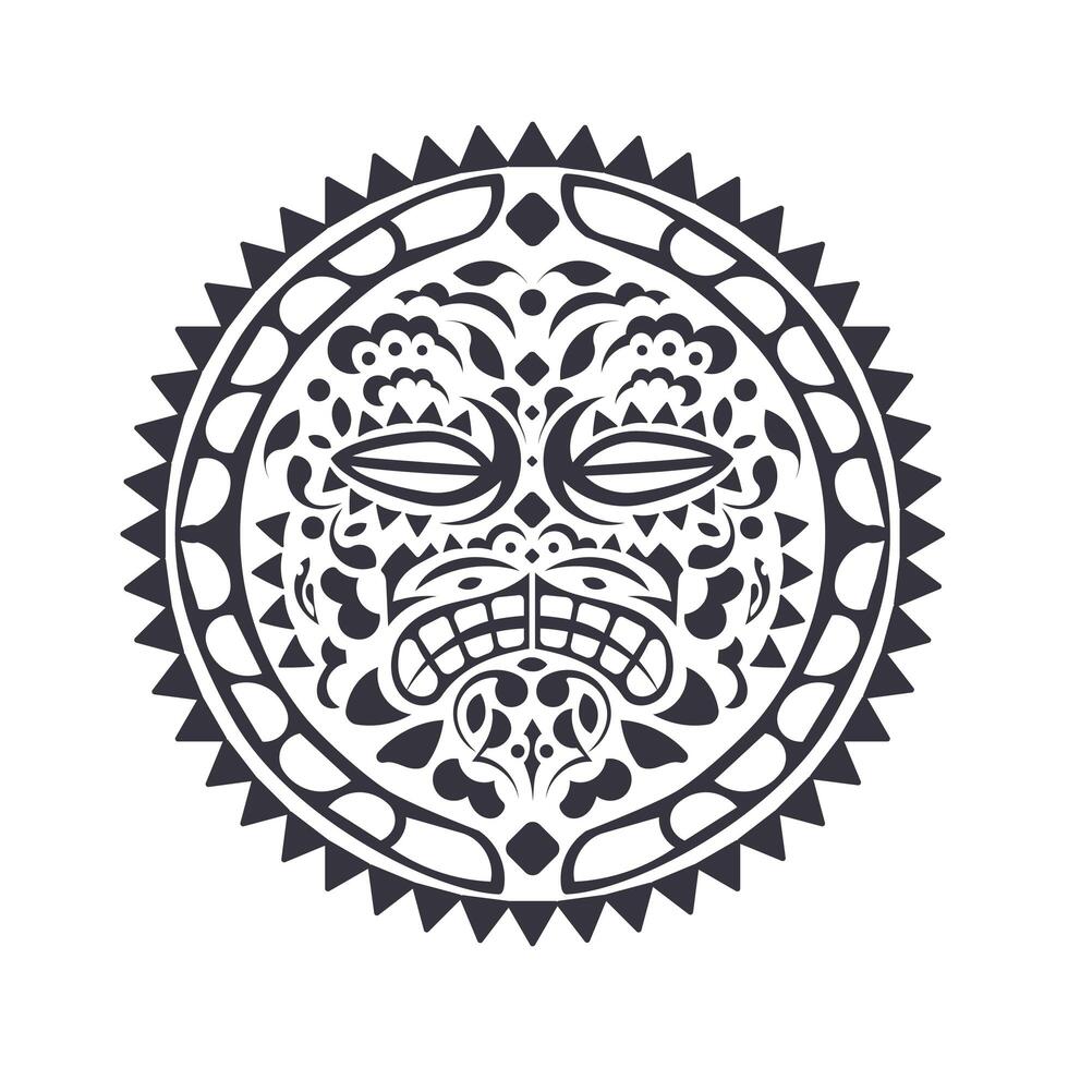 Polynesian tattoo design mask. Frightening masks in the Polynesian native ornament, isolated on white, vector illustration