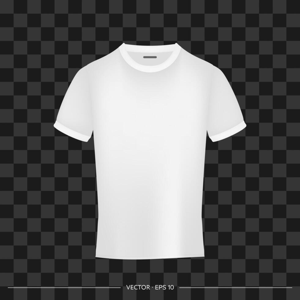 White realistic t-shirt front view. T-shirt with space for a logo or print. Vector illustration.