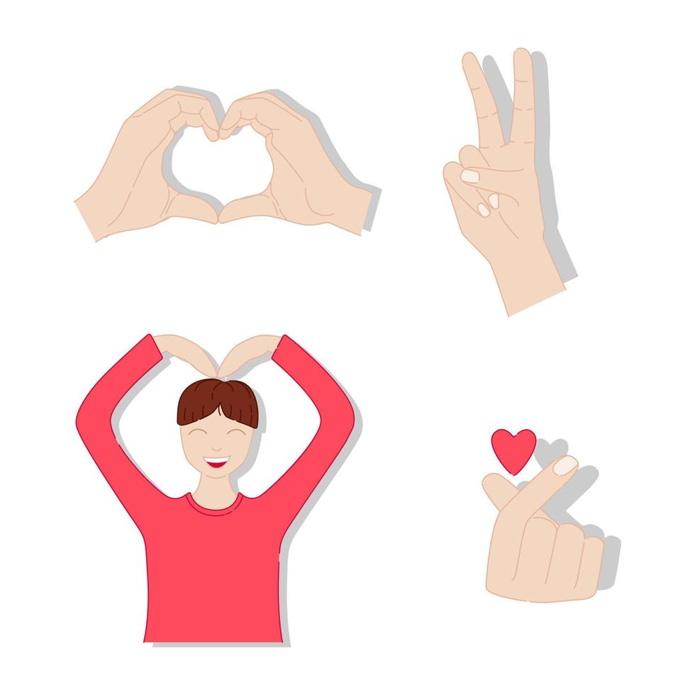 Set of K-pop emoji. Man making a heart symbol. vector