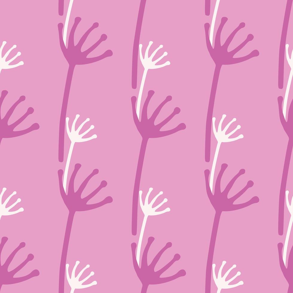 Little white and purple middle flowers figures seamless pattern. Lilac background. Minimalistic design. vector