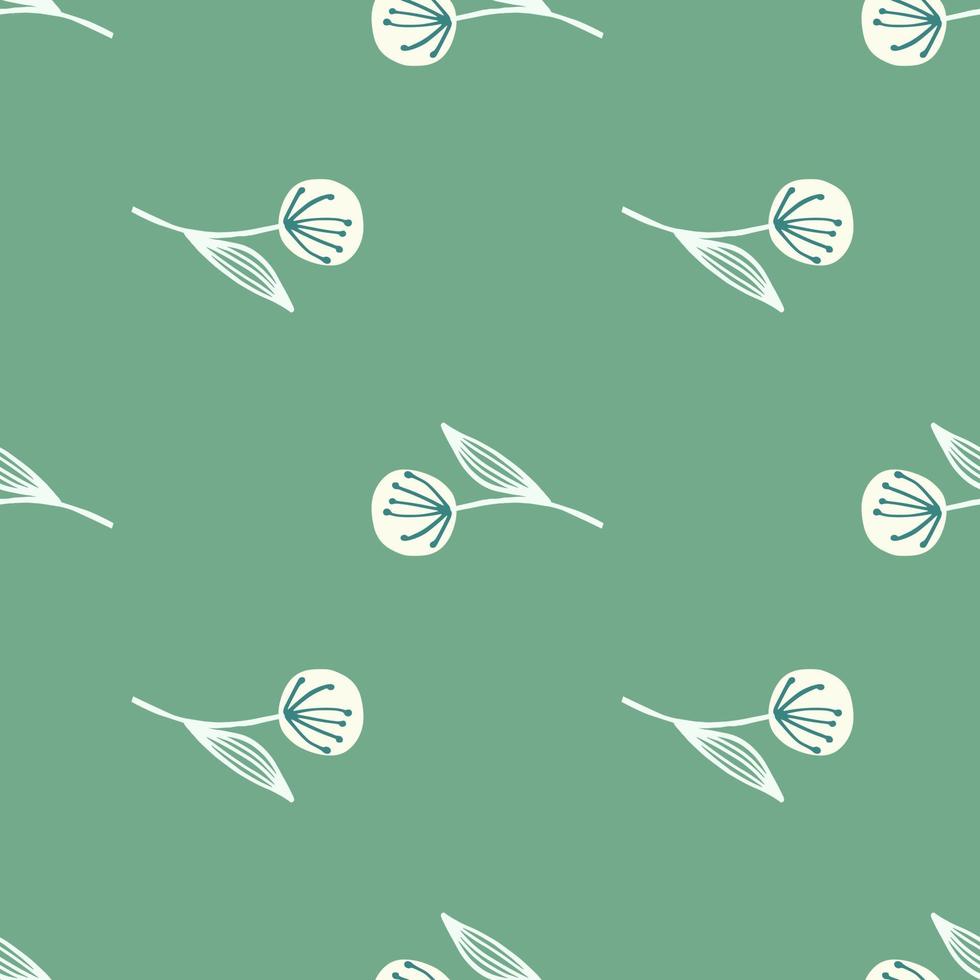Geometric white dandelion on botanic seamless pattern. Green background. vector