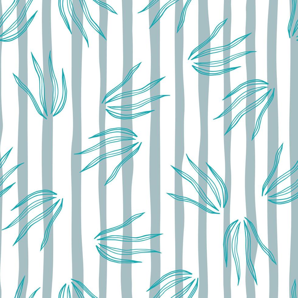 Random doodle grasss seamless pattern on stripe background. Nature organic botanical wallpaper. vector