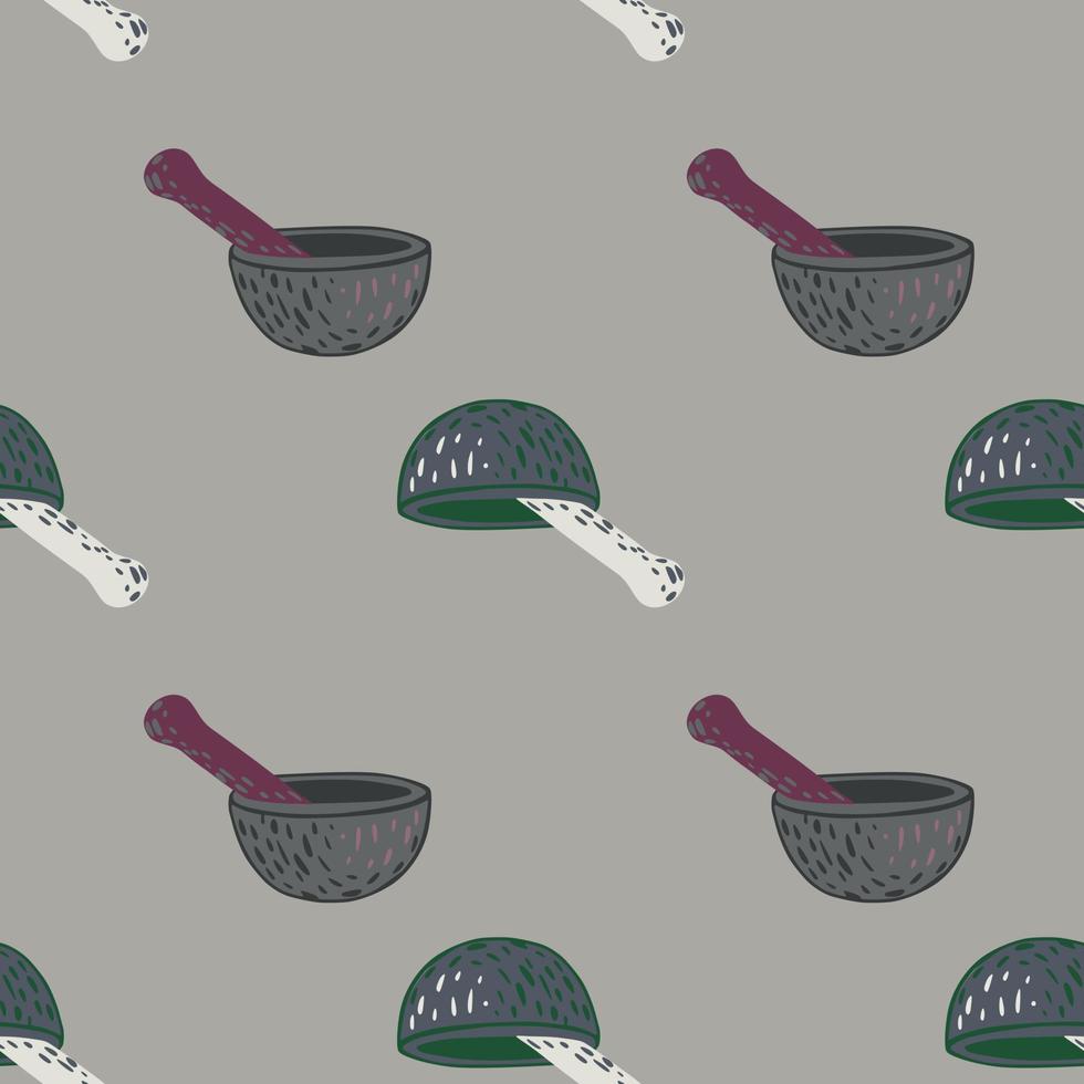 Geometric seamless pattern with colored mortar and pestle ornament. vector