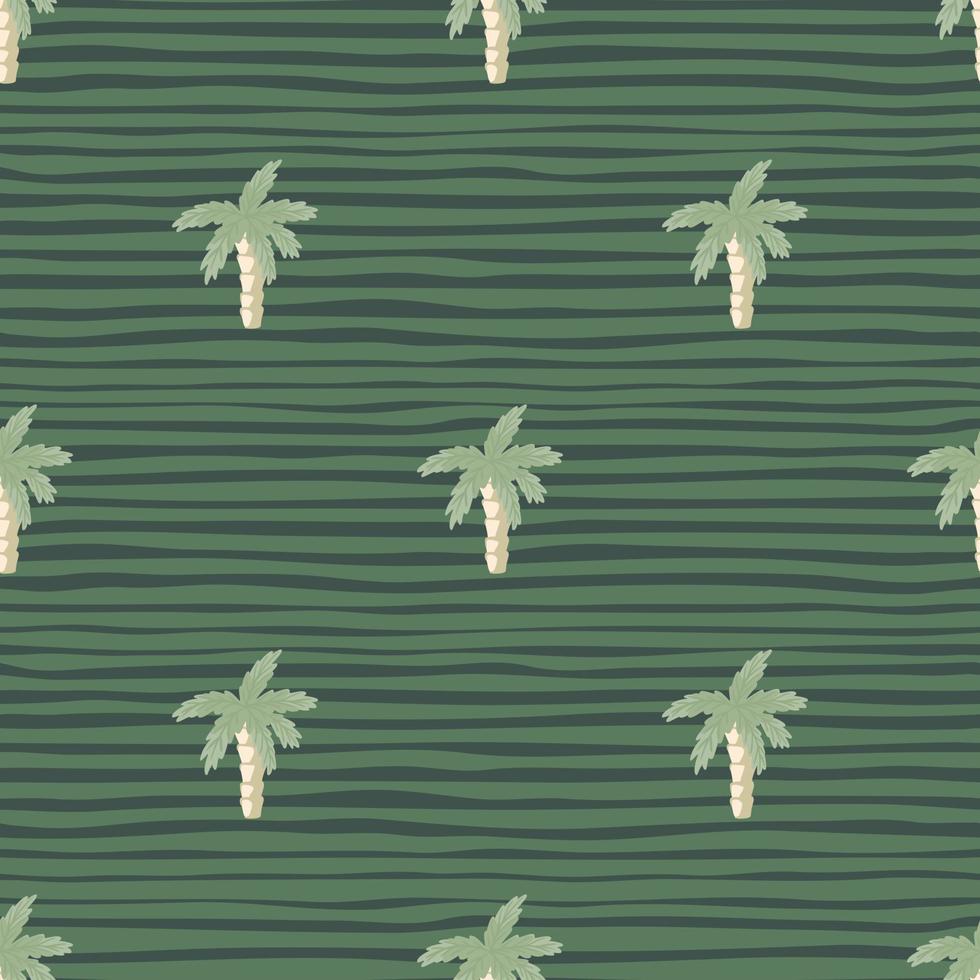 Jungle seamless pattern in pale tones with simple palm tropic print. Green colors, striped background. vector