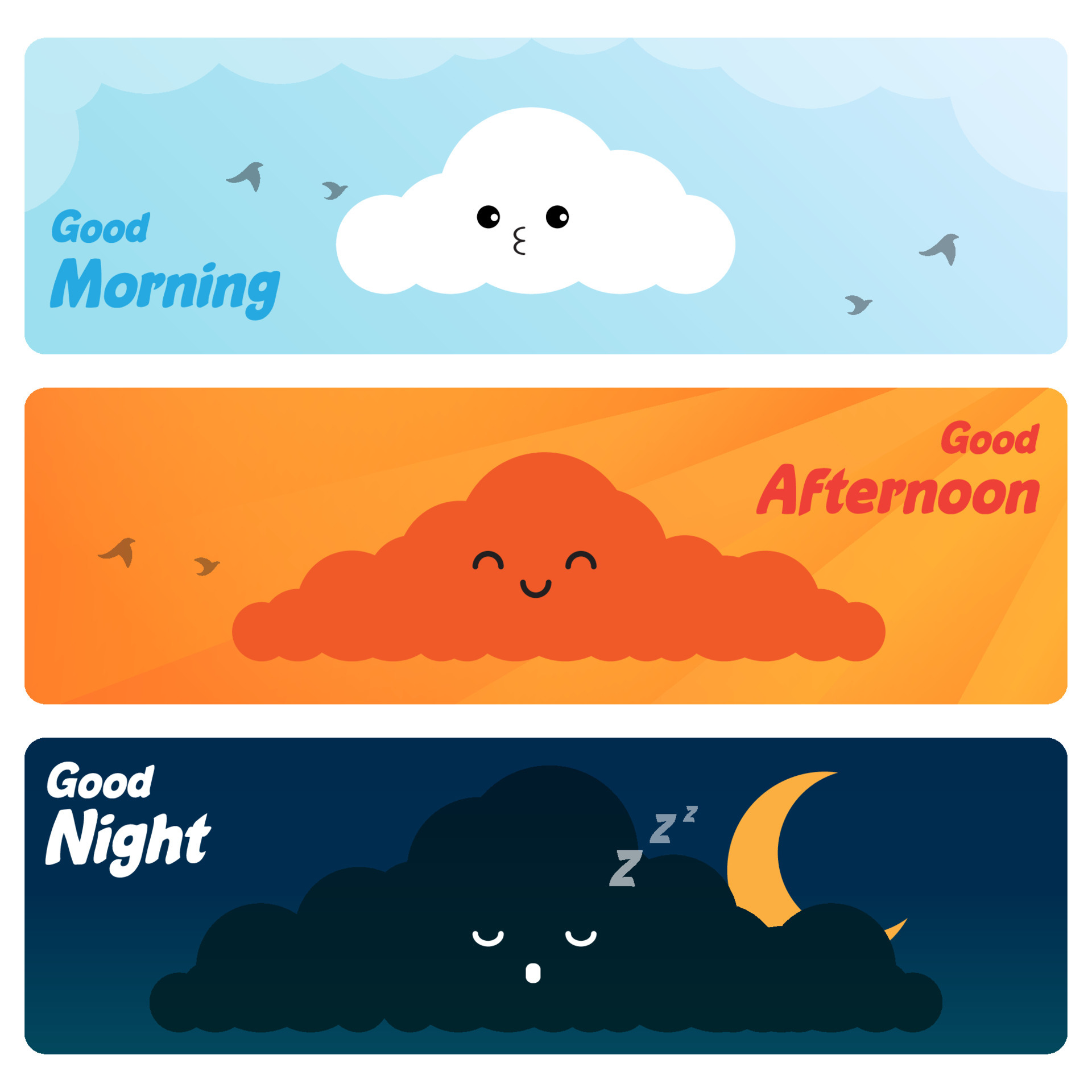Good Morning Good Afternoon And Good Night Vector Cute cloud three times, Good morning, Good afternoon, Good Night 5664899 Vector Art at Vecteezy