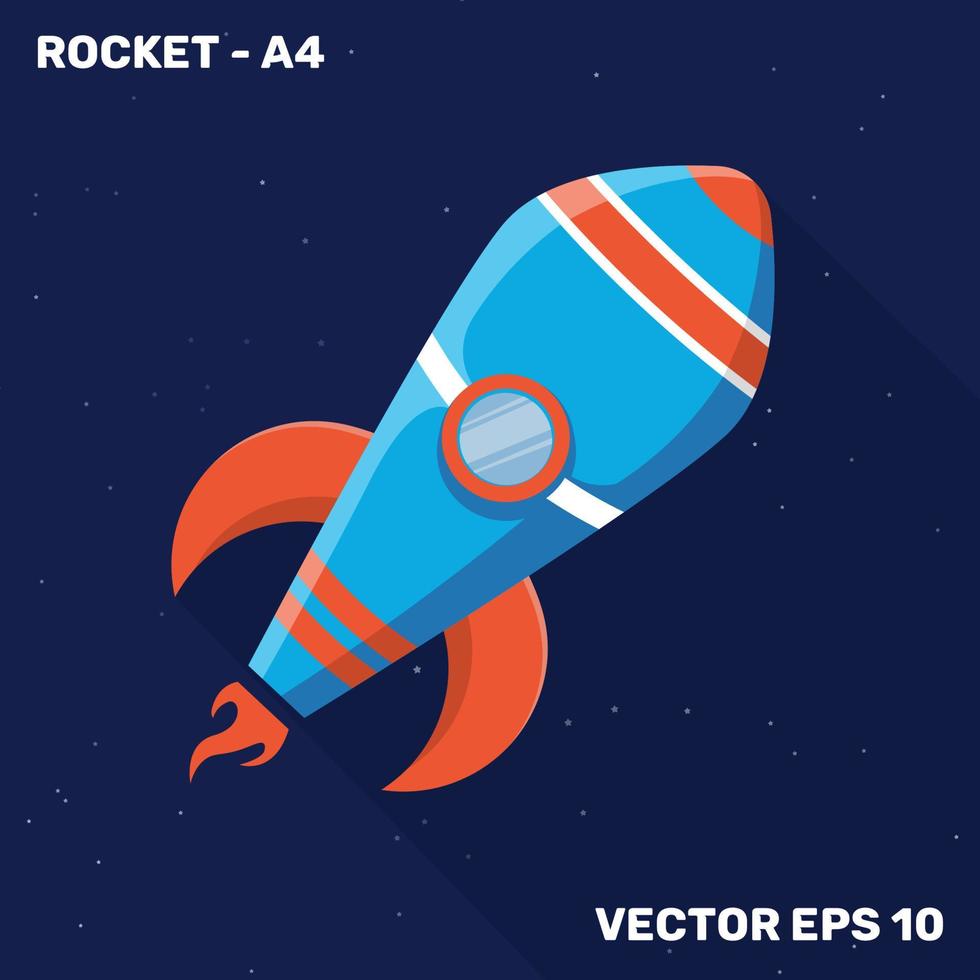Rocket illustration, flat design rocket with blue and orange color of shapes suitable for children's themes vector