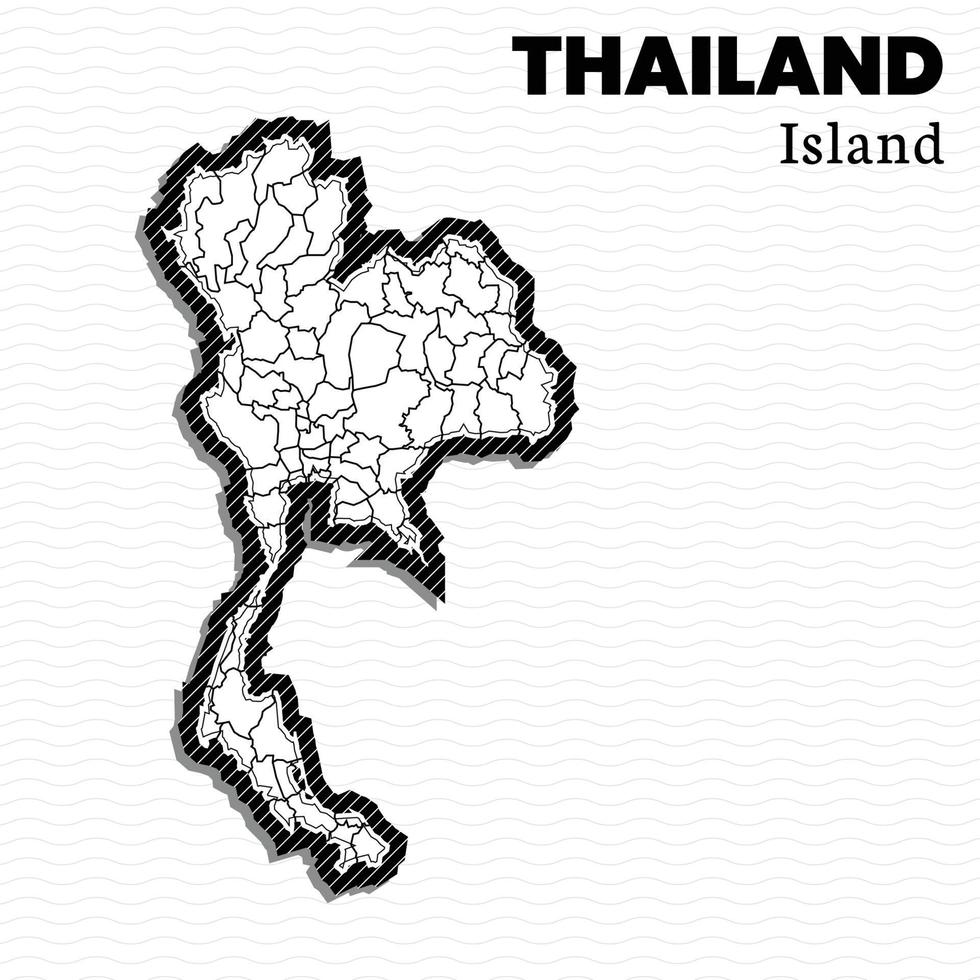 Post template for social media Thailand Island vector map black and white, high detail illustration. The country of Thailand is Southeast Asia.