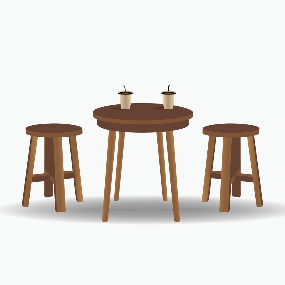 ilustración de sillas y mesas clásicas de madera, generalmente utilizadas para relajarse y tomar café, fondo blanco y pueden usarse para sus propósitos de diseño. vector