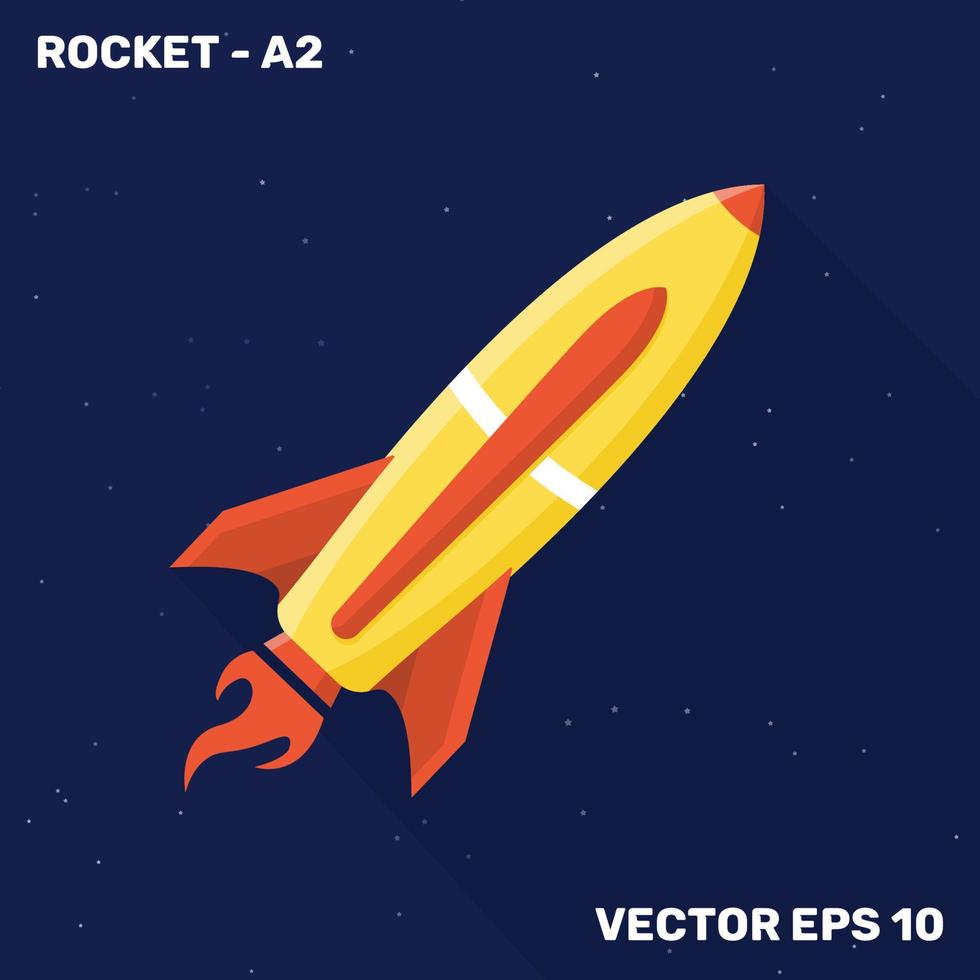 Rocket illustration, flat design rocket with yellow and orange color of shapes suitable for children's themes vector
