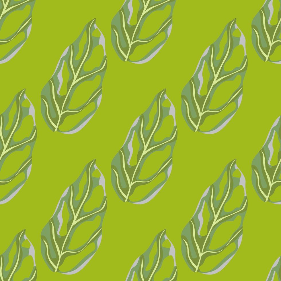 Bright seamless spring pattern with botanic monstera elements. Light green color background. Minimalistic floral print. vector