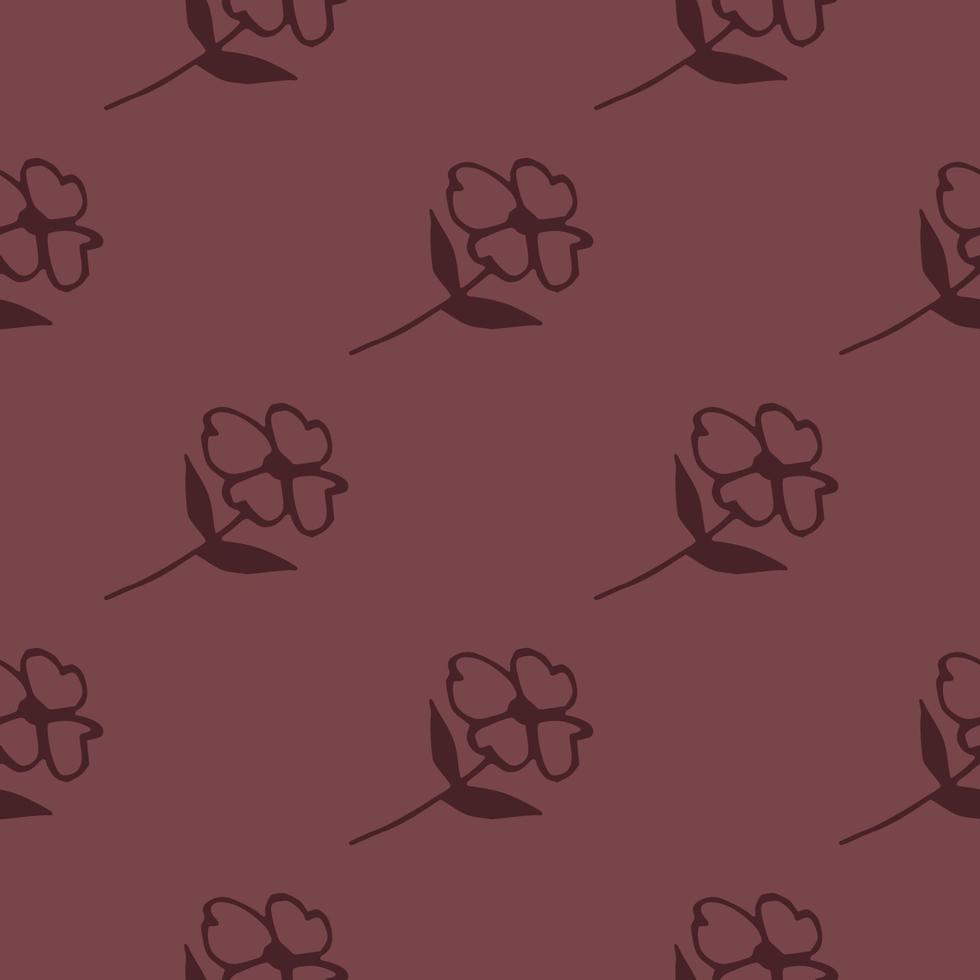 Seamless pattern with flowers silhouette in vine tones. Floral minimalistic design. vector