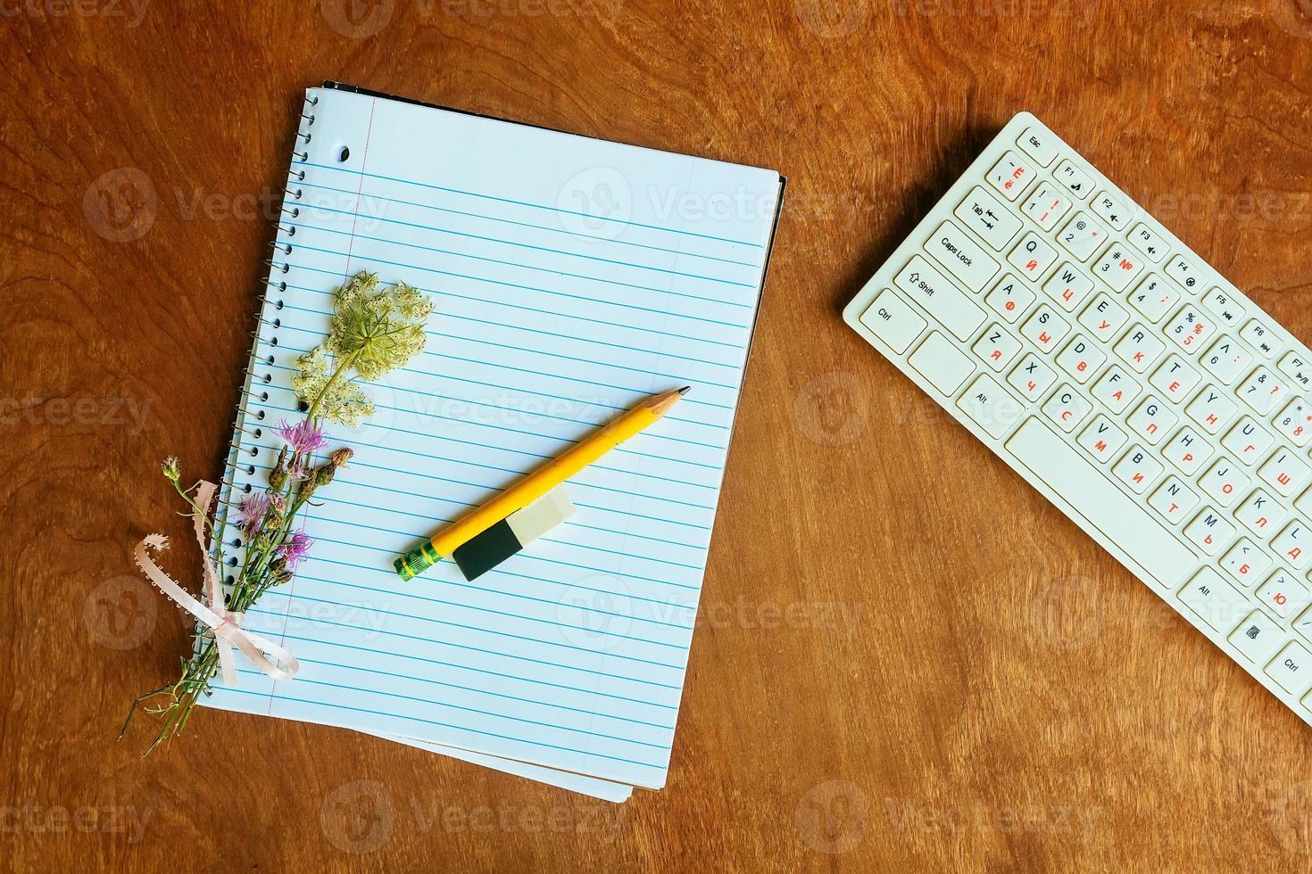 Back to school,the blurry background on the wooden floor photo