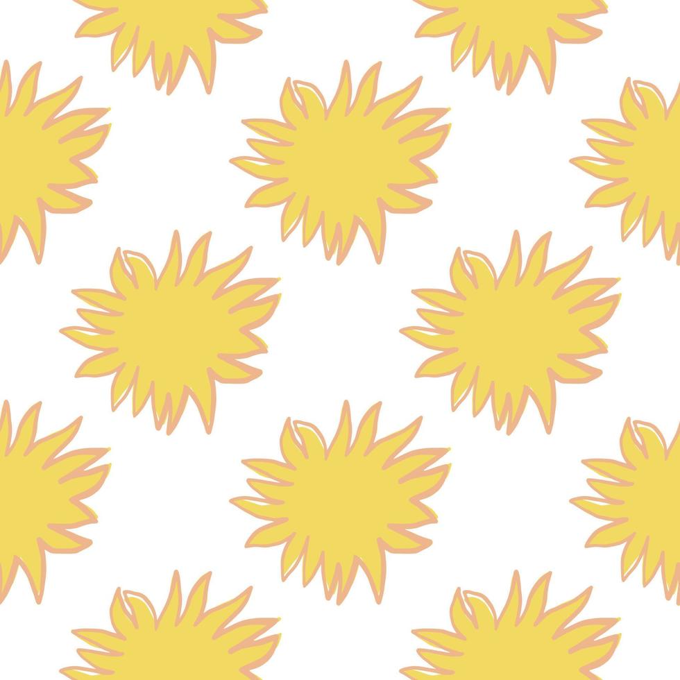 Abstract stars doodle isolated seamless creative pattern. Sunshine yellow ornament on white background. vector