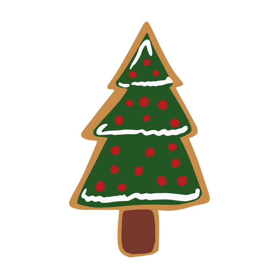 Gingerbread christmas tree isolated on white background. Christmas cookies in doodle. vector