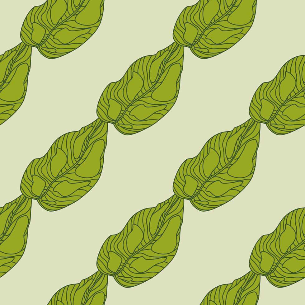 Simple green leaves outline seamless pattern. Botanical artwork on light background. vector
