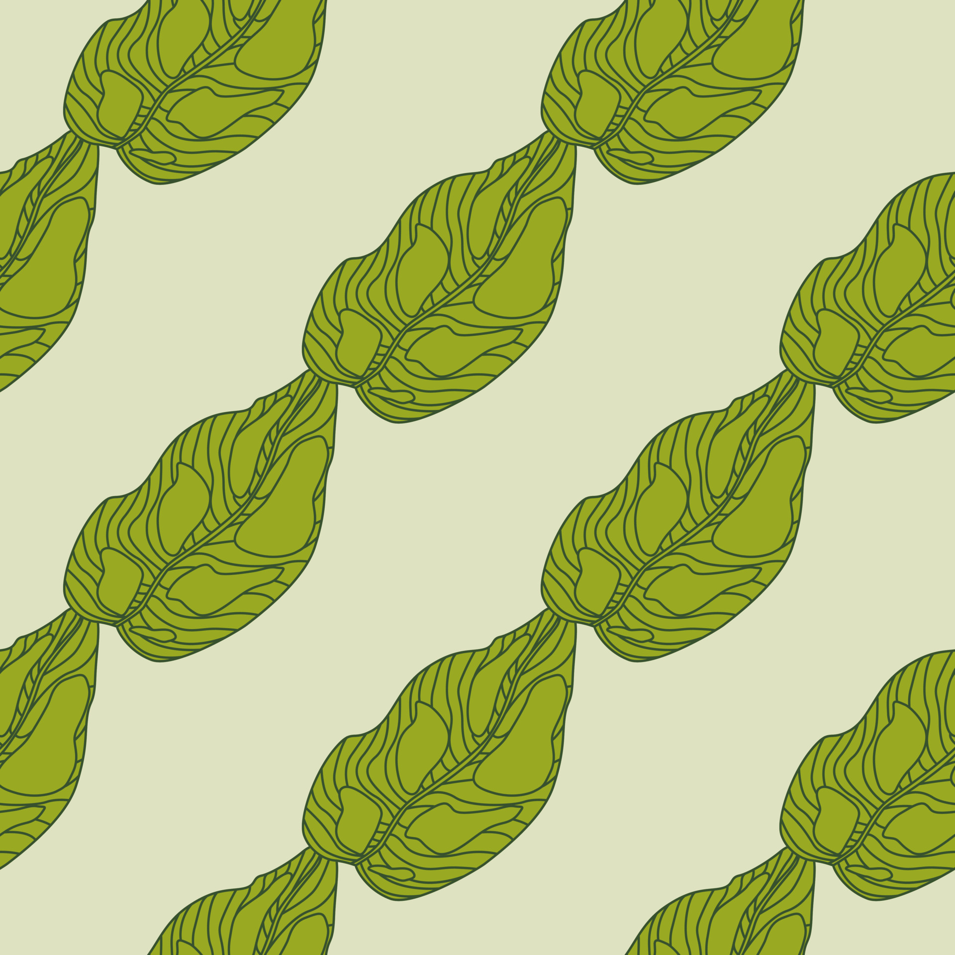 Simple green leaves outline seamless pattern. Botanical artwork on