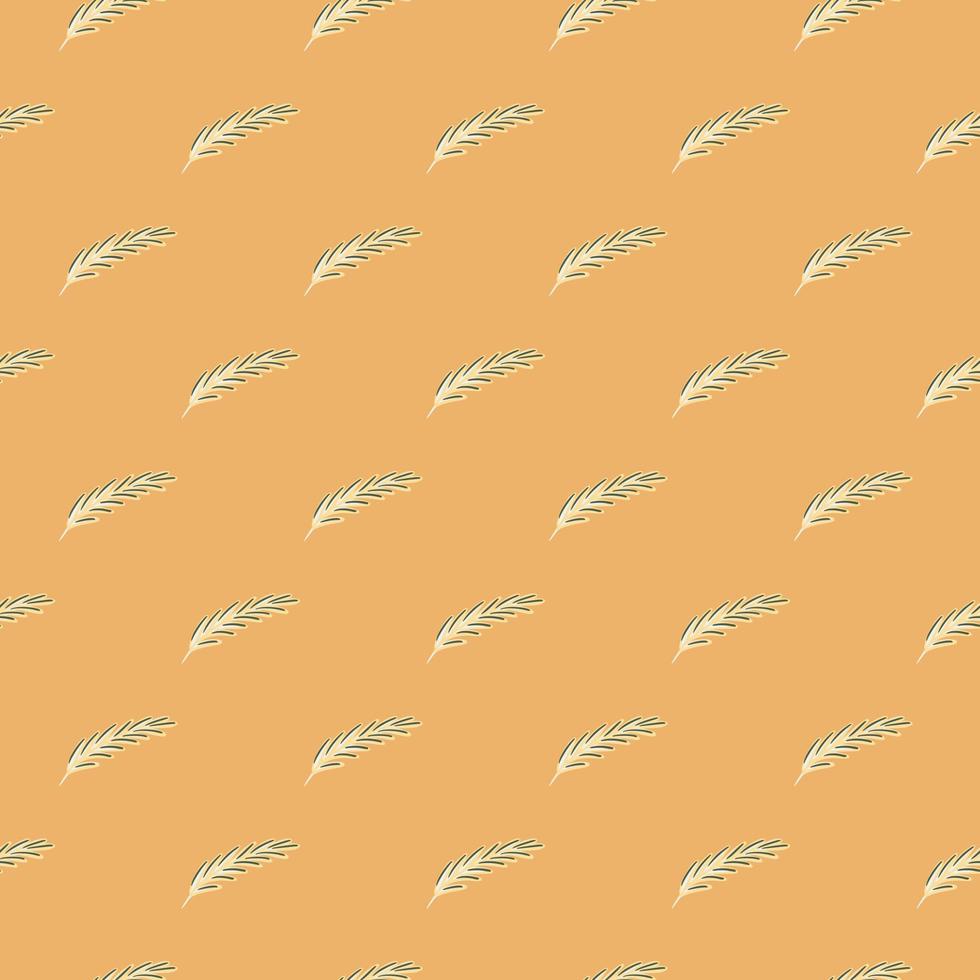 Pastel tones little feather elements seamless doodle pattern. Orange background. Decorative abstract backdrop. vector