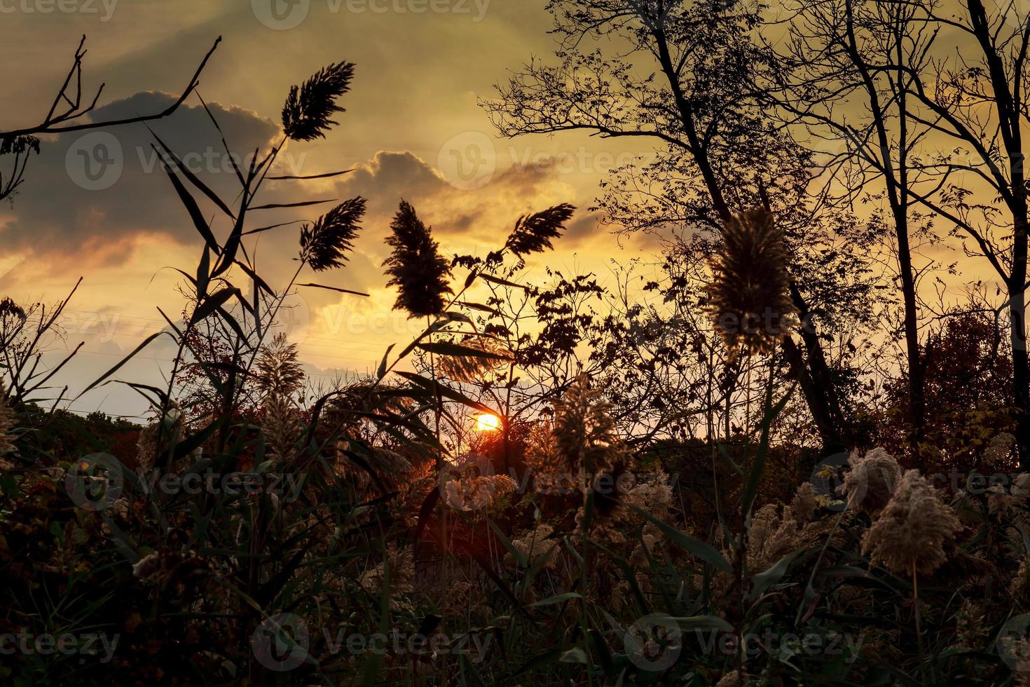 hermoso amanecer y nubes dramáticas en el cielo. foto