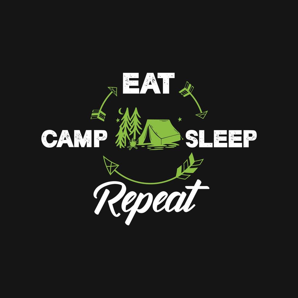 comer campamento dormir repetir diseño de camiseta vector